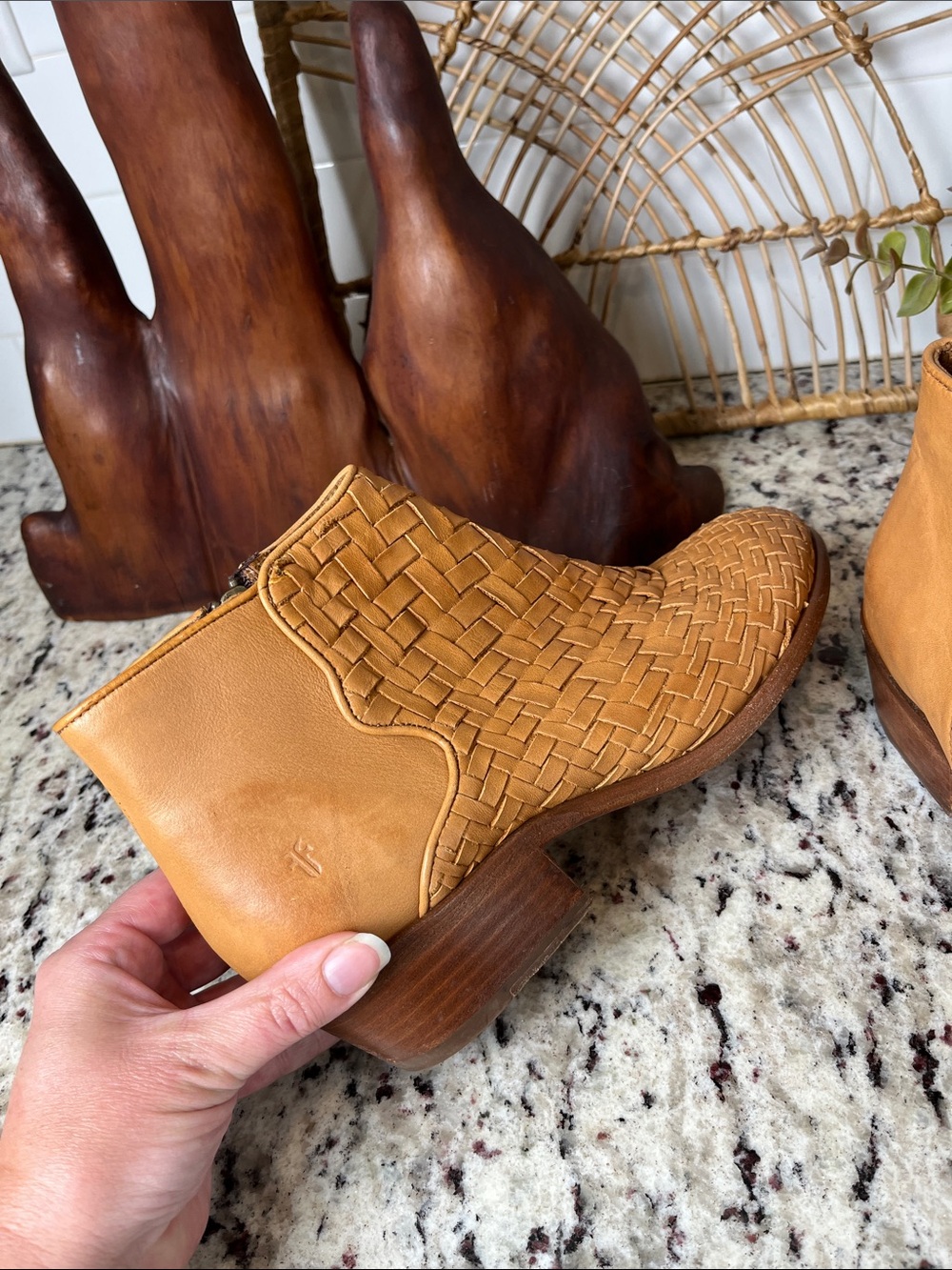 Frye Woven Leather Ankle Booties in Tan - Picture 6 of 14